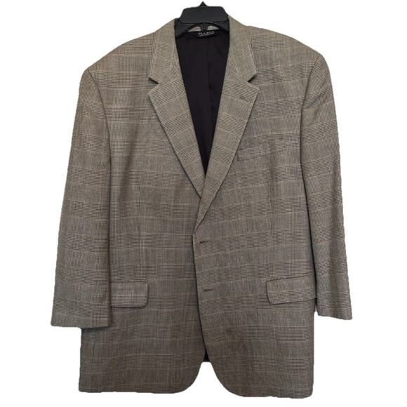 Jos A Bank 48R Sport Coat Silk Wool Houndstooth Brown Tan Two Button Vented - Picture 1 of 7